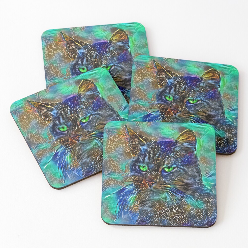 Artificial neural style Starry night wild cat Coasters (Set of 4)