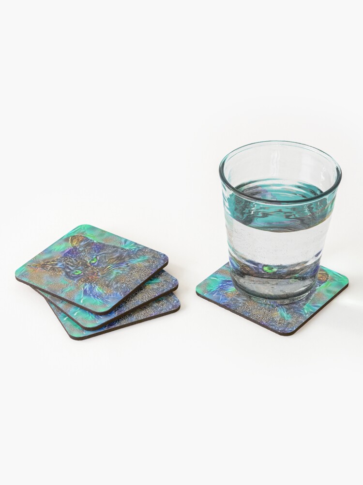 Alternate view of Artificial neural style Starry night wild cat Coasters (Set of 4)