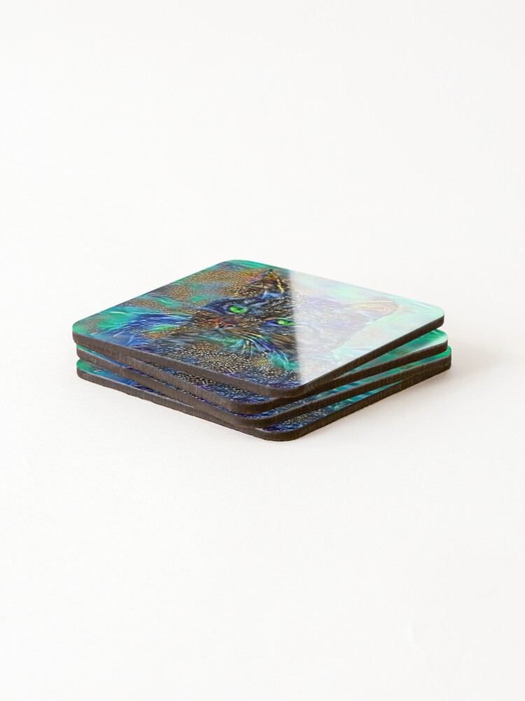 Alternate view of Artificial neural style Starry night wild cat Coasters (Set of 4)