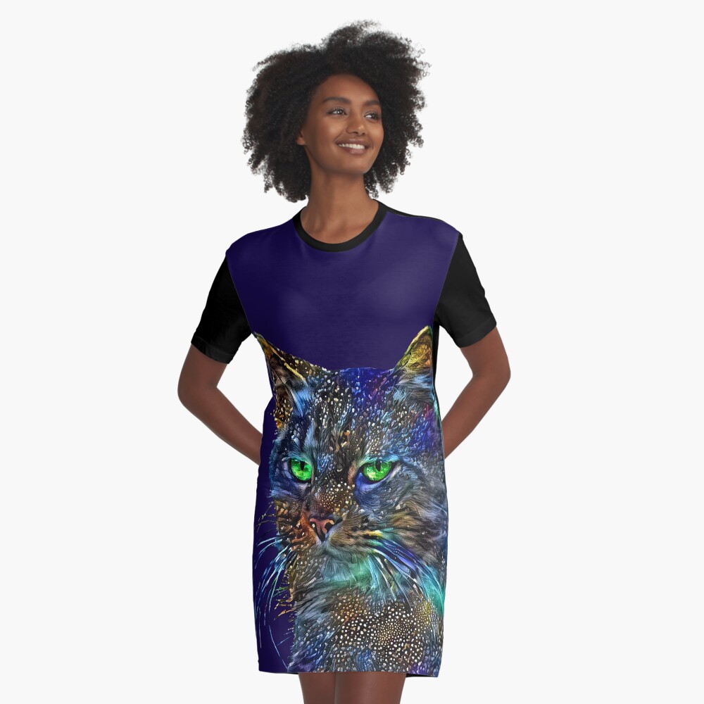 Artificial neural style Starry night wild cat Graphic T-Shirt Dress