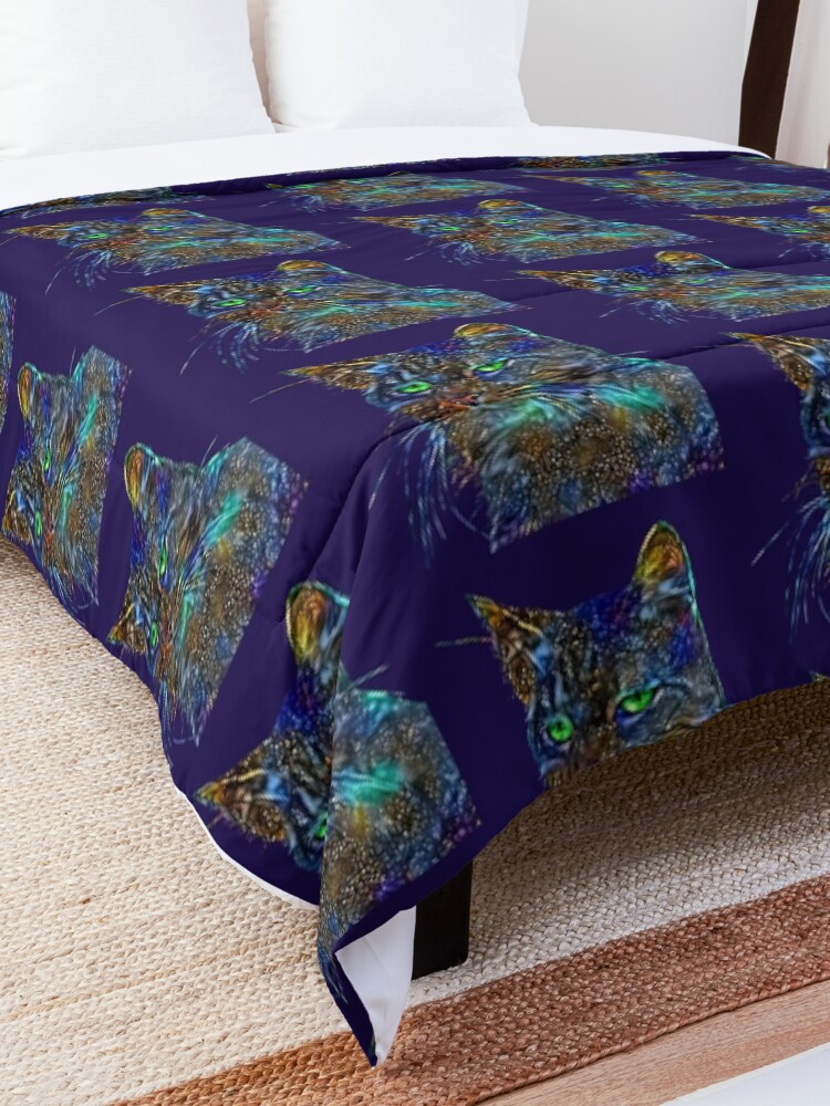 Alternate view of Artificial neural style Starry night wild cat Comforter