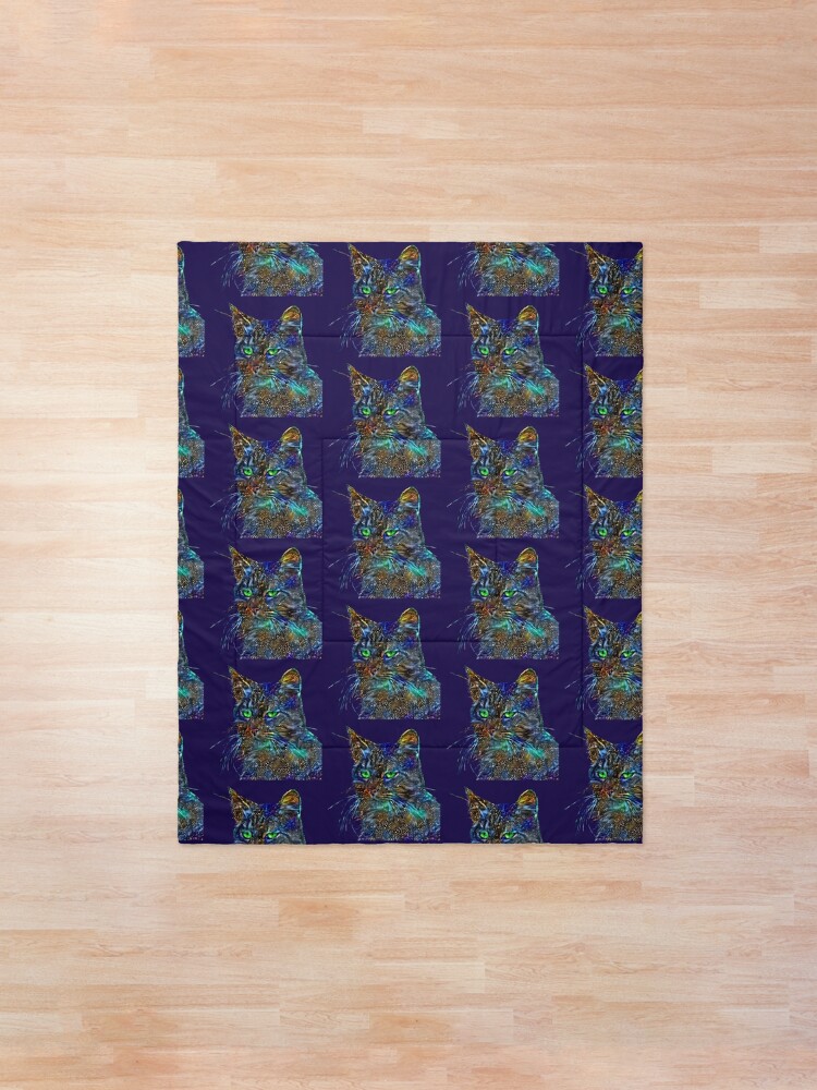 Alternate view of Artificial neural style Starry night wild cat Comforter