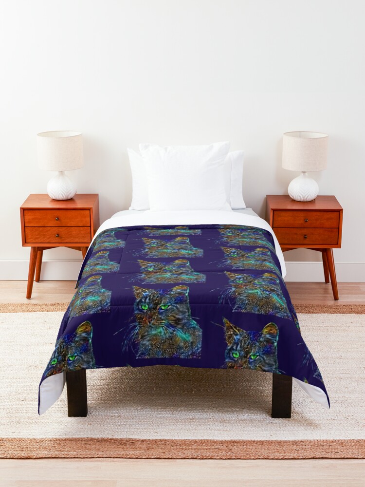 Alternate view of Artificial neural style Starry night wild cat Comforter