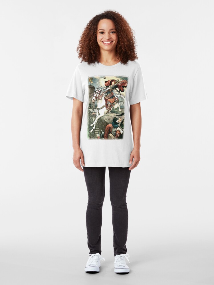Alternate view of SHE PUT HER GOOD STEED TO THE WALLS AND LEAPT LIGHTLY OVER THEM from the story HOW STAVR THE NOBLE WAS SAVED BY A WOMAN’S WILES in The Russian Story Book Slim Fit T-Shirt