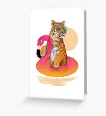Chillin, Flamingo Tiger Greeting Card