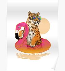 Chillin, Flamingo-Tiger Poster