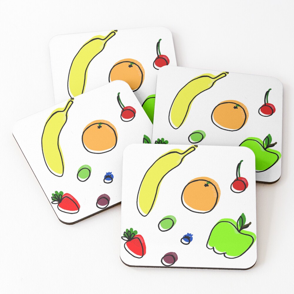 "Assorted Colorful Fruit" Coasters (Set of 4) by designcardinal Redbubble