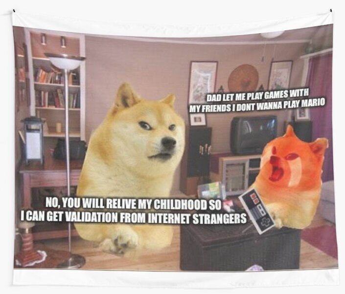 Doge Reliving Childhood Tapestry By Memeofthecrop Redbubble