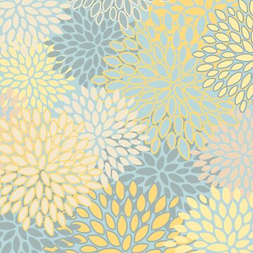 Floral Print, Yellow, Gray, Blue, Teal Throw Pillow by Megan Morris