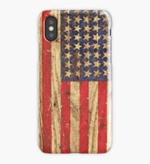 Vintage Patriotic American Flag on Old Wood Grain iPhone Case/Skin
