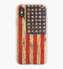 Vintage Patriotic American Flag on Old Wood Grain iPhone Case