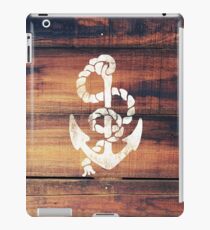 Vintage Nautical Anchor White on Brown Wood Grain iPad Case/Skin