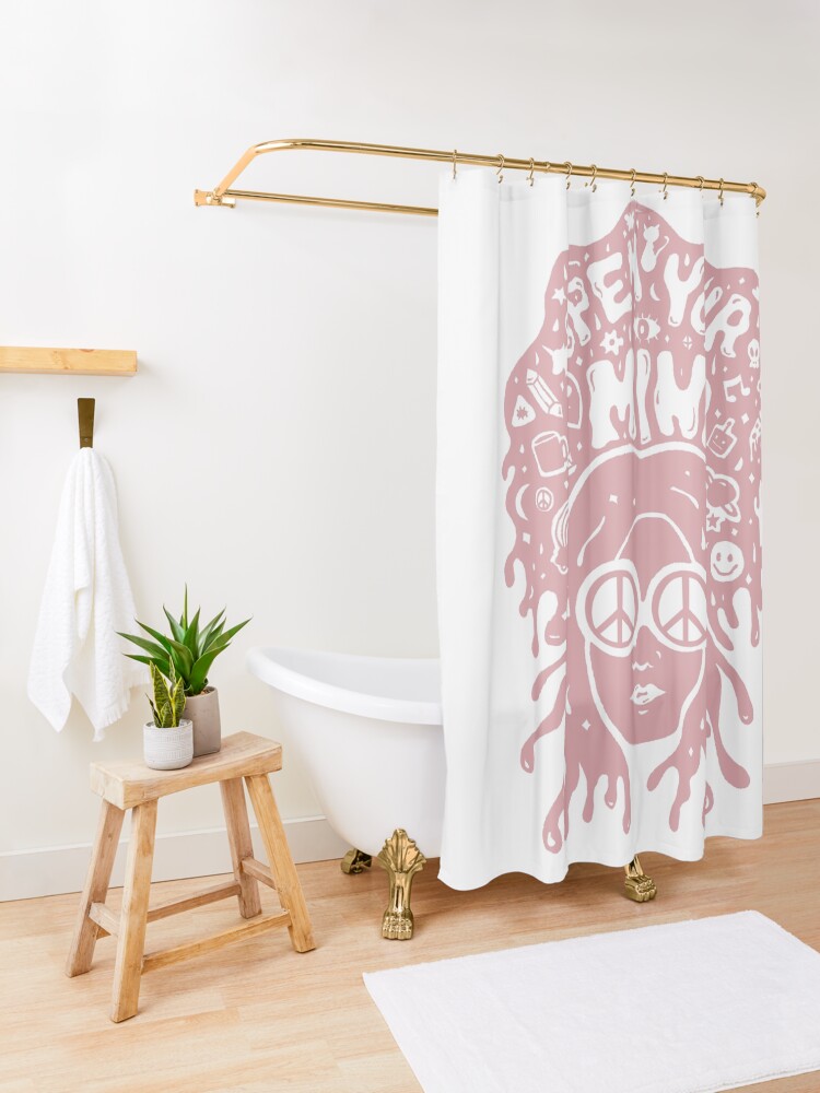 Alternate view of Open Your Mind in pink Shower Curtain