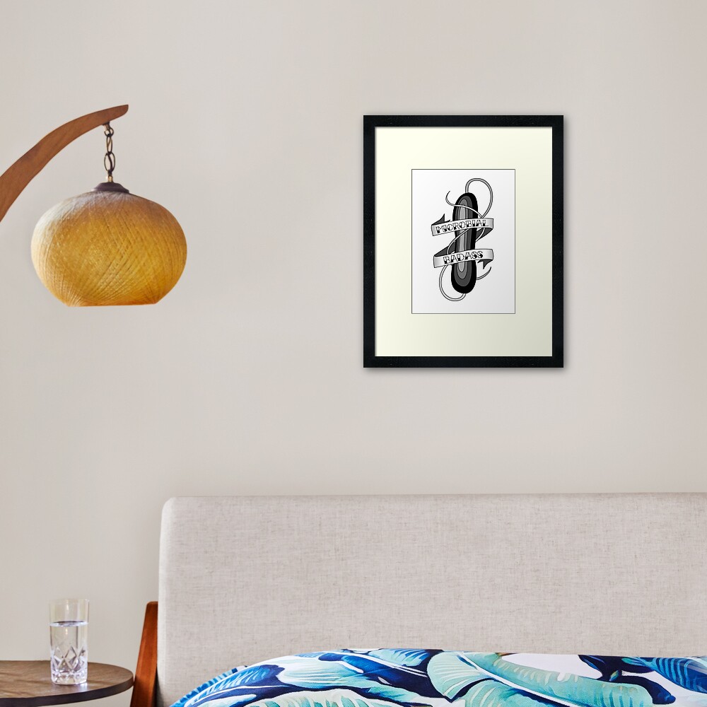 Microbial Badass Tattoo - black and white Framed Art Print