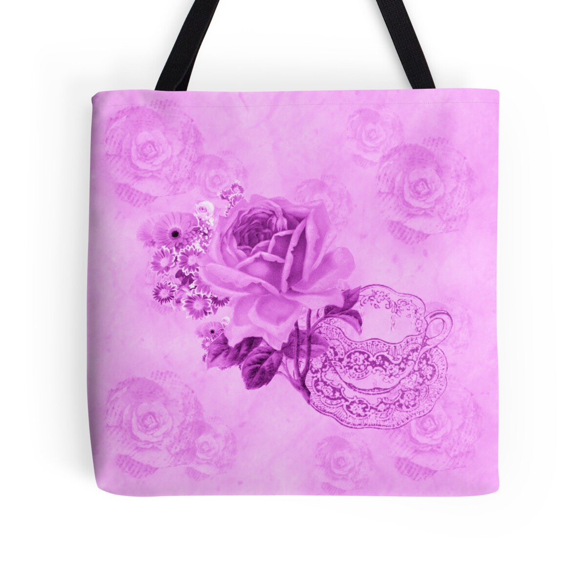 "Pink Vintage Teacup & Flowers " Tote Bags by moondreamsmusic Redbubble