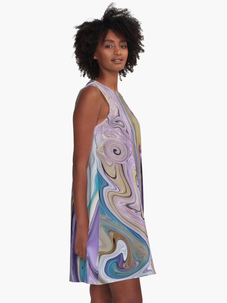 Alternative Ansicht von Abstraktes Fluid Painting Wellenmuster Türkis und Beige A-Linien Kleid