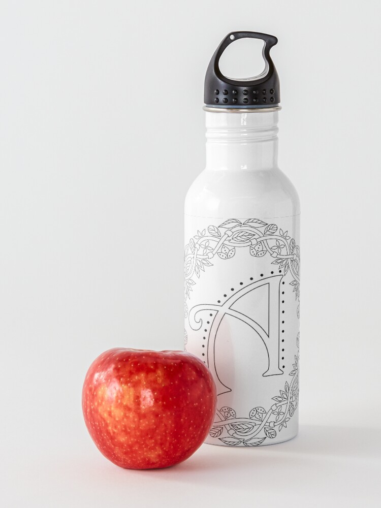 Alternate view of Letter A Black And White Wreath Monogram Initial Water Bottle