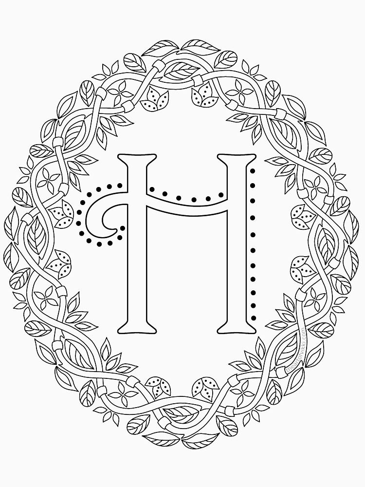 Letter H Black And White Wreath Monogram Initial by theartofvikki