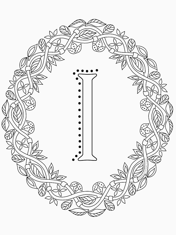 Letter I Black And White Wreath Monogram Initial by theartofvikki