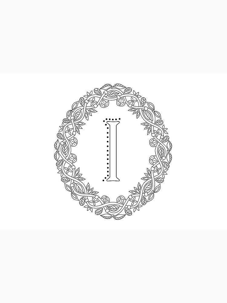 Letter I Black And White Wreath Monogram Initial by theartofvikki