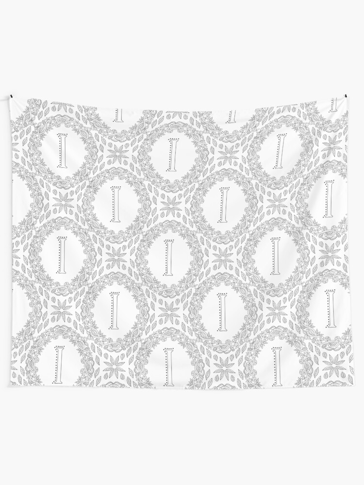 Alternate view of Letter I Black And White Wreath Monogram Initial Wall Tapestry