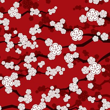 Japanese Classic Sakura Floral in Red, White, Black and Light