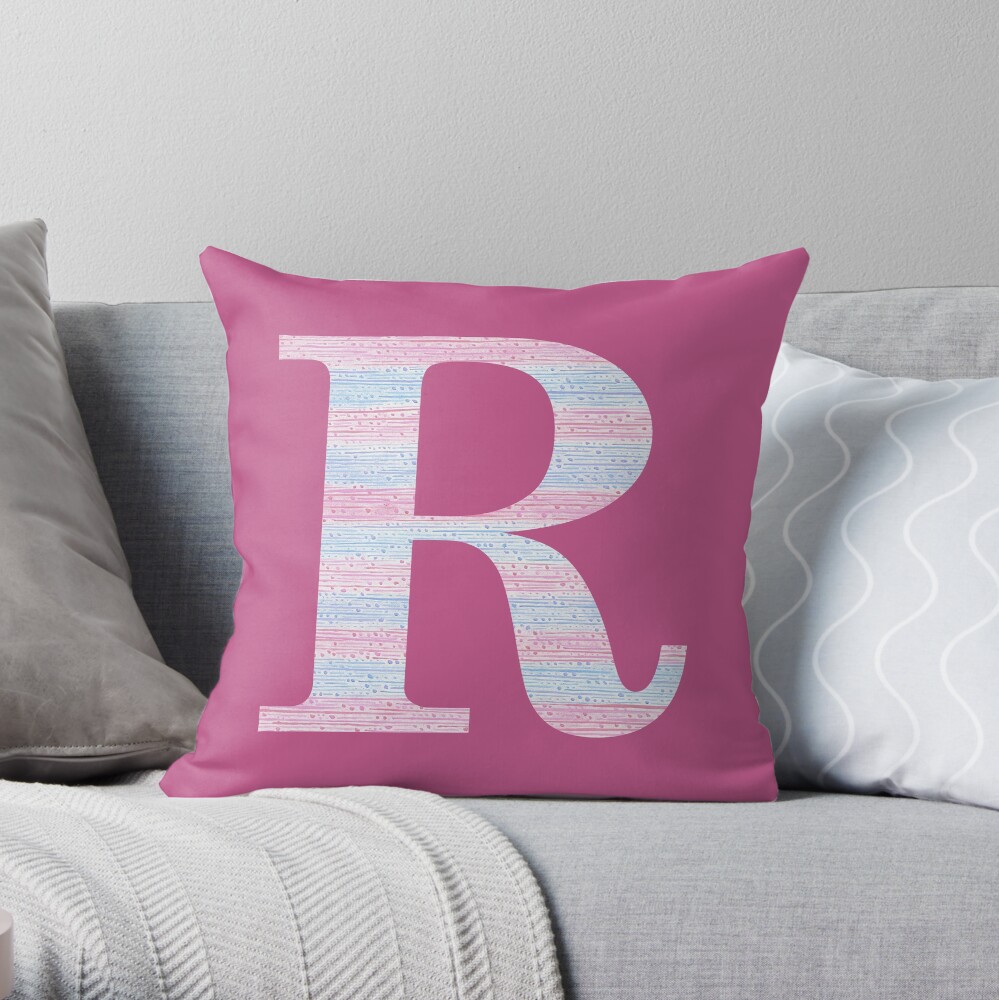 Letter R Blue And Pink Dots And Dashes Monogram Initial Throw Pillow