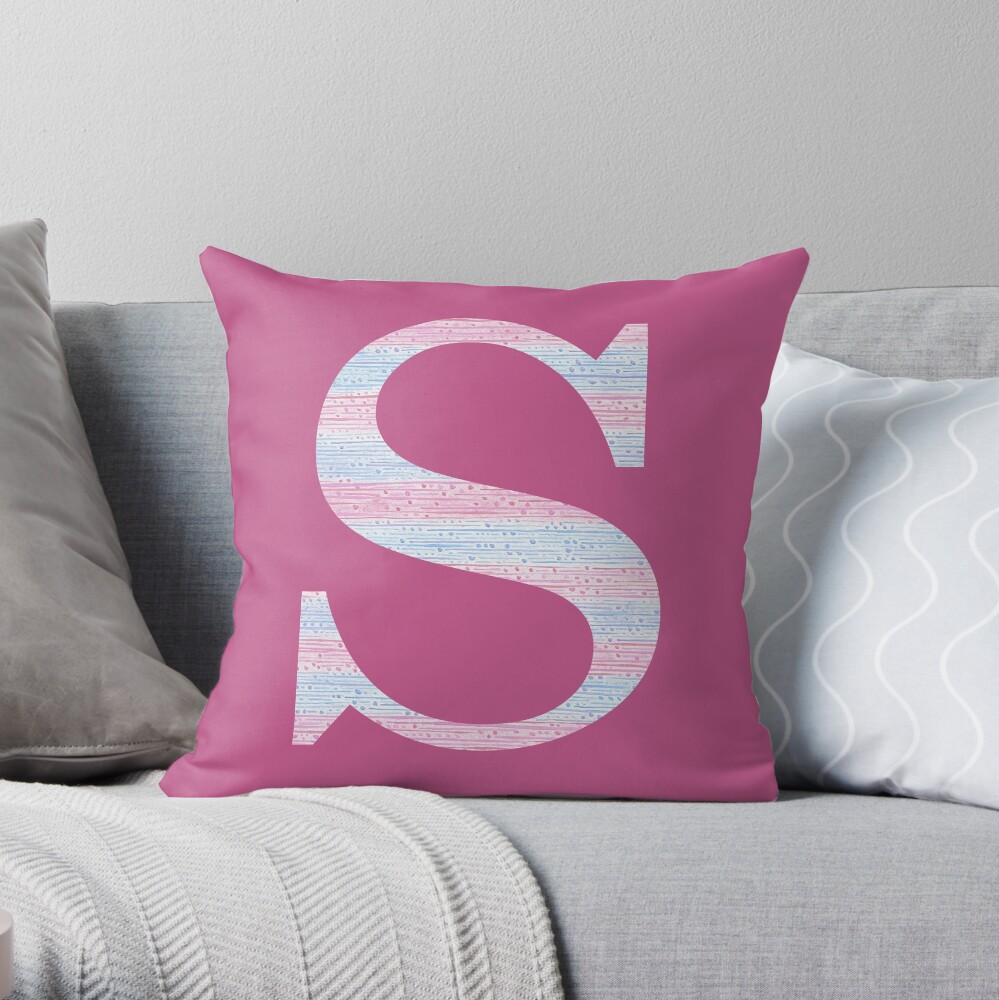 Letter S Blue And Pink Dots And Dashes Monogram Initial Throw Pillow