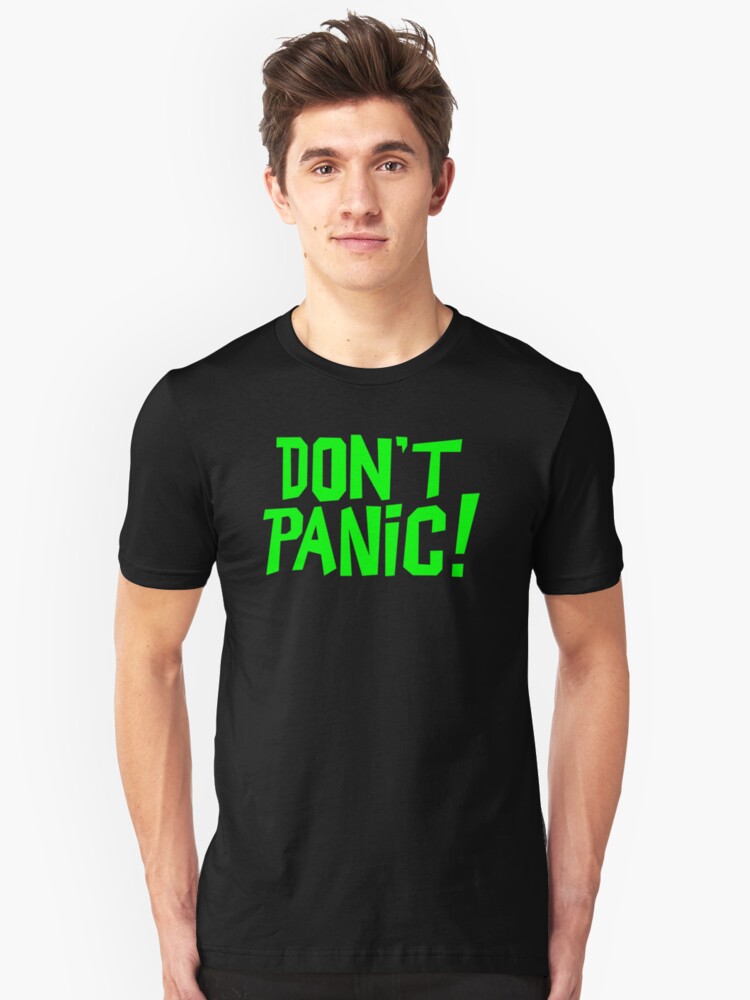 Alternate view of NDVH Don't Panic - Green 1 H2G2 Slim Fit T-Shirt