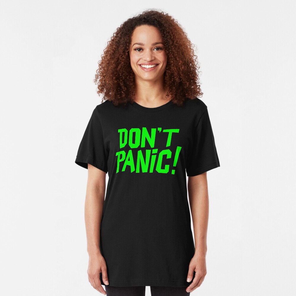 NDVH Don't Panic - Green 1 H2G2 Slim Fit T-Shirt