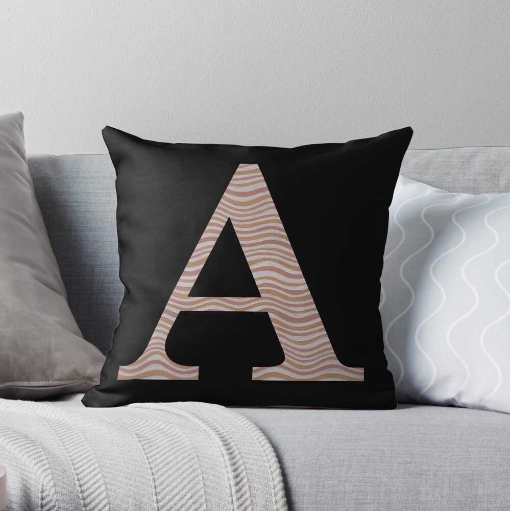 Letter A Metallic Look Stripes Silver Gold Copper Throw Pillow