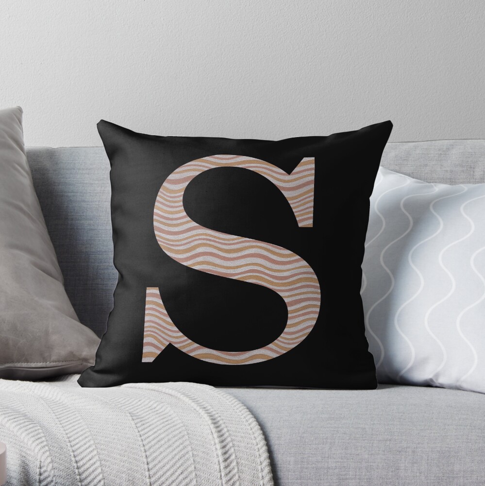 Letter S Metallic Look Stripes Silver Gold Copper Throw Pillow