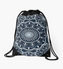 Black White Blue Mandala Drawstring Bag