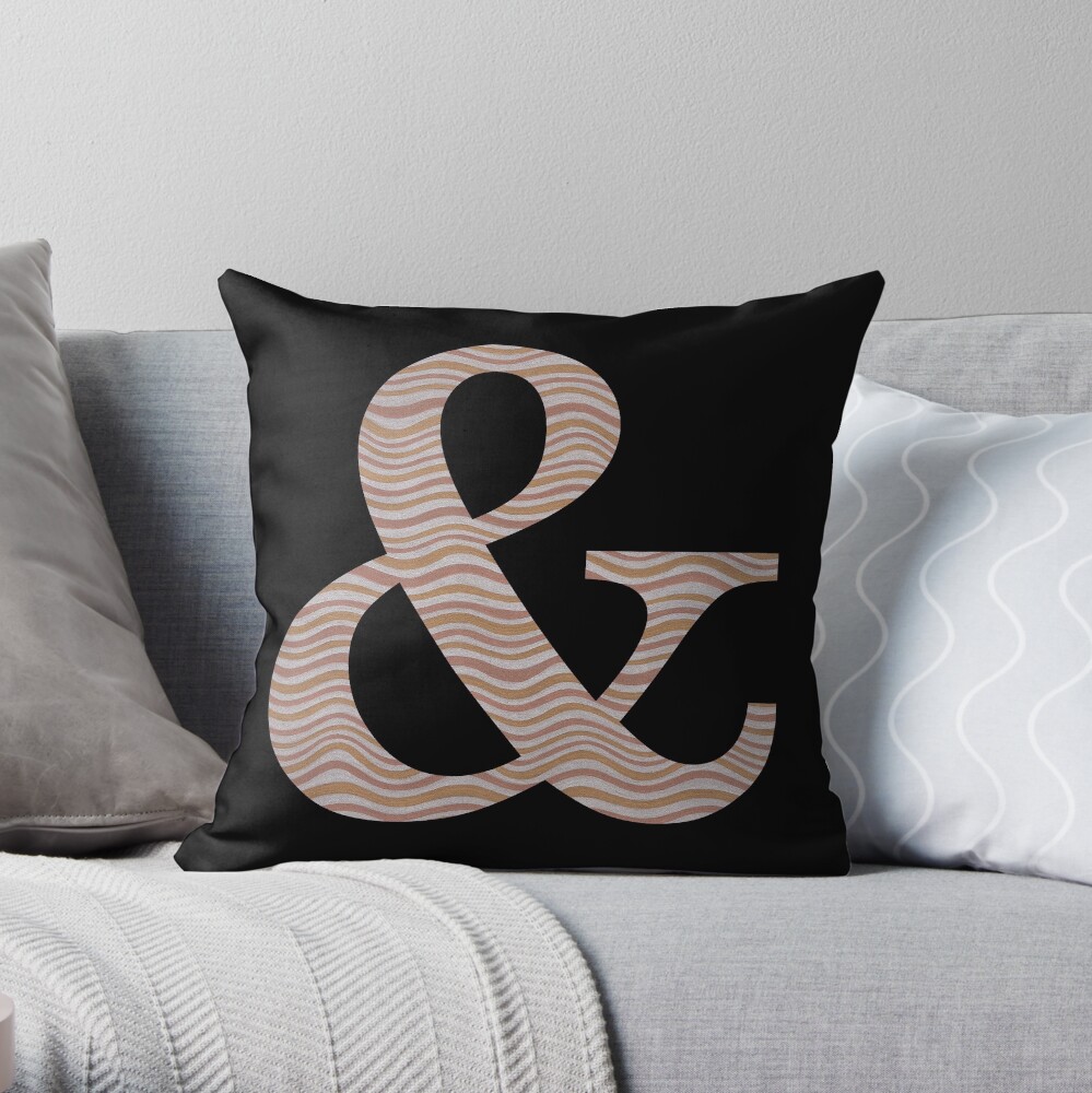 Letter & Ampersand Metallic Look Stripes Silver Gold Copper Throw Pillow