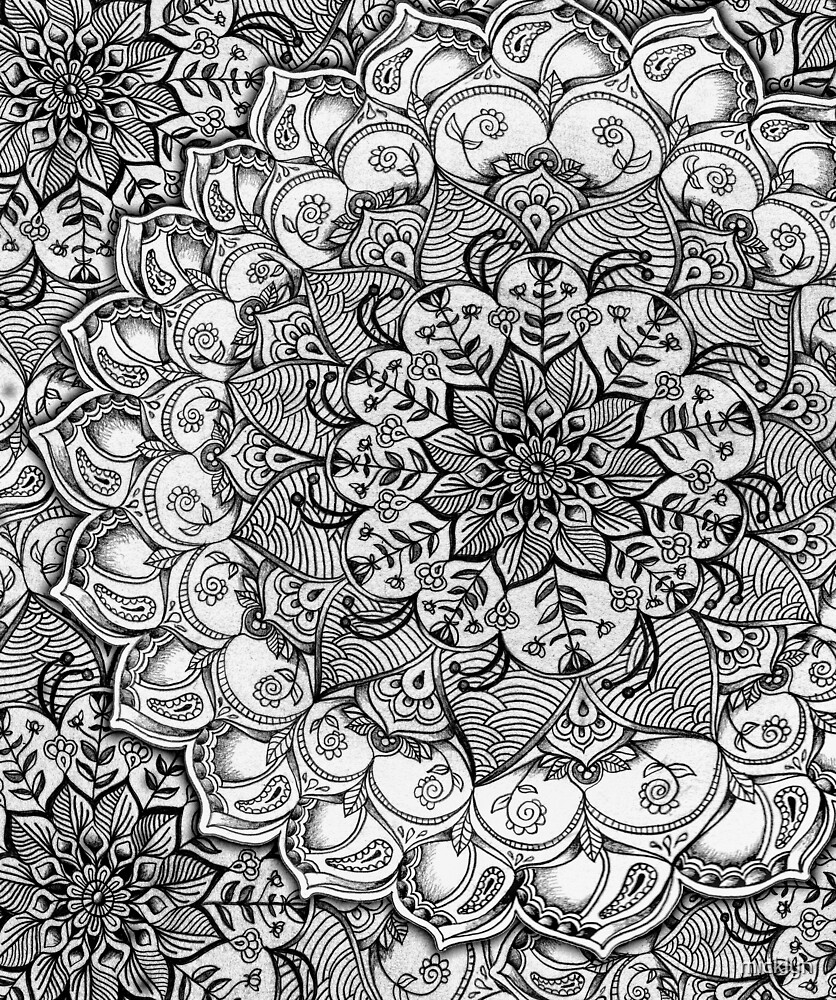 "Shades of Grey mono floral doodle" by micklyn Redbubble