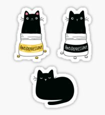 FUR ANTIDEPRESSANT . Cute black cat illustration. A gift for a pet lover. Sticker