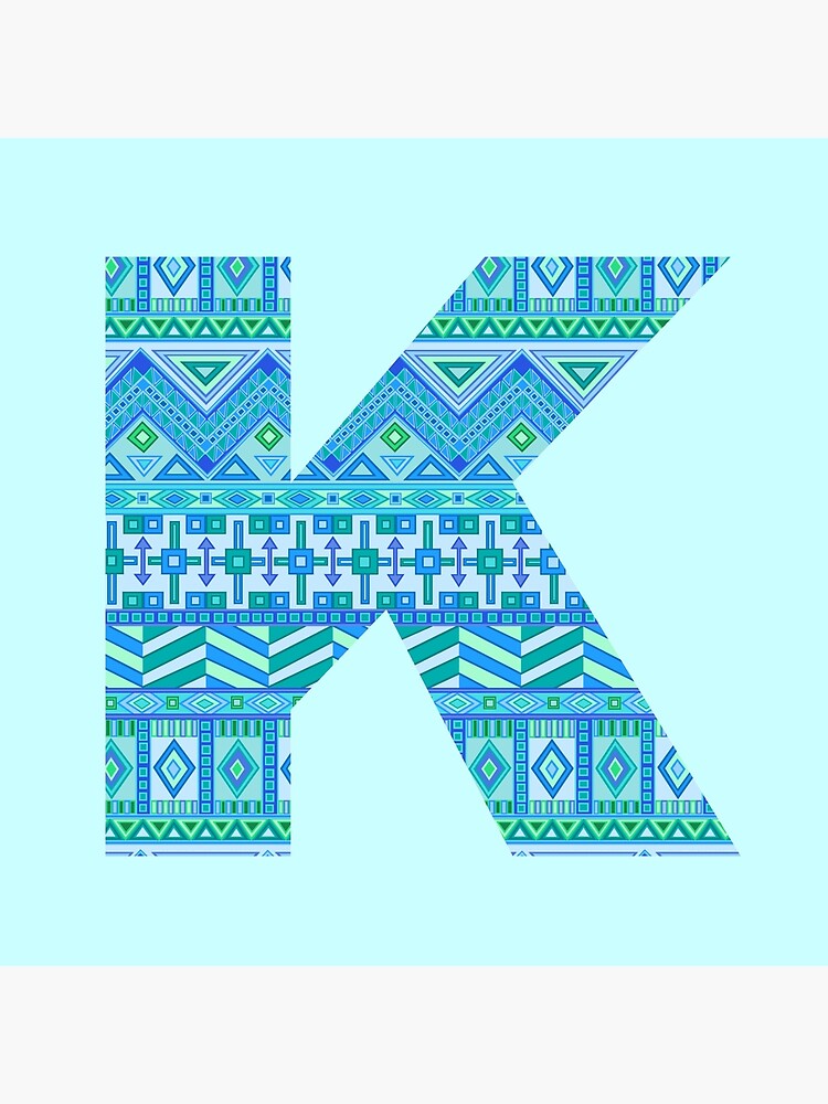 Letter K Blue Aztec Stripes Pattern Boho Monogram Initial by theartofvikki