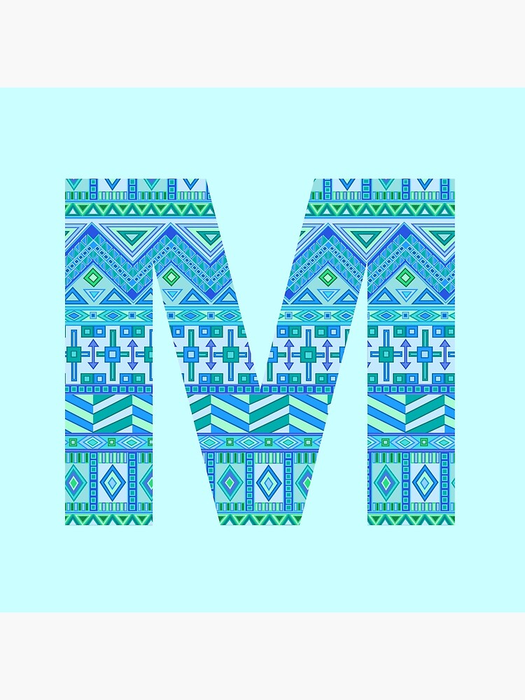 Letter M Blue Aztec Stripes Pattern Boho Monogram Initial by theartofvikki