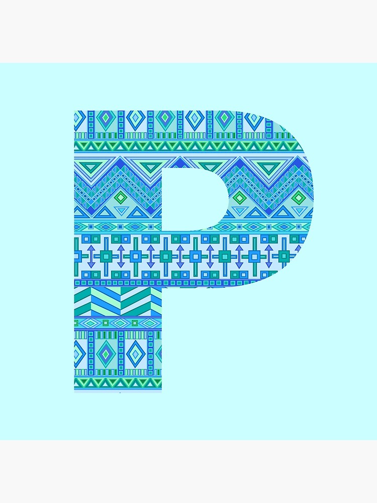 Letter P Blue Aztec Stripes Pattern Boho Monogram Initial by theartofvikki