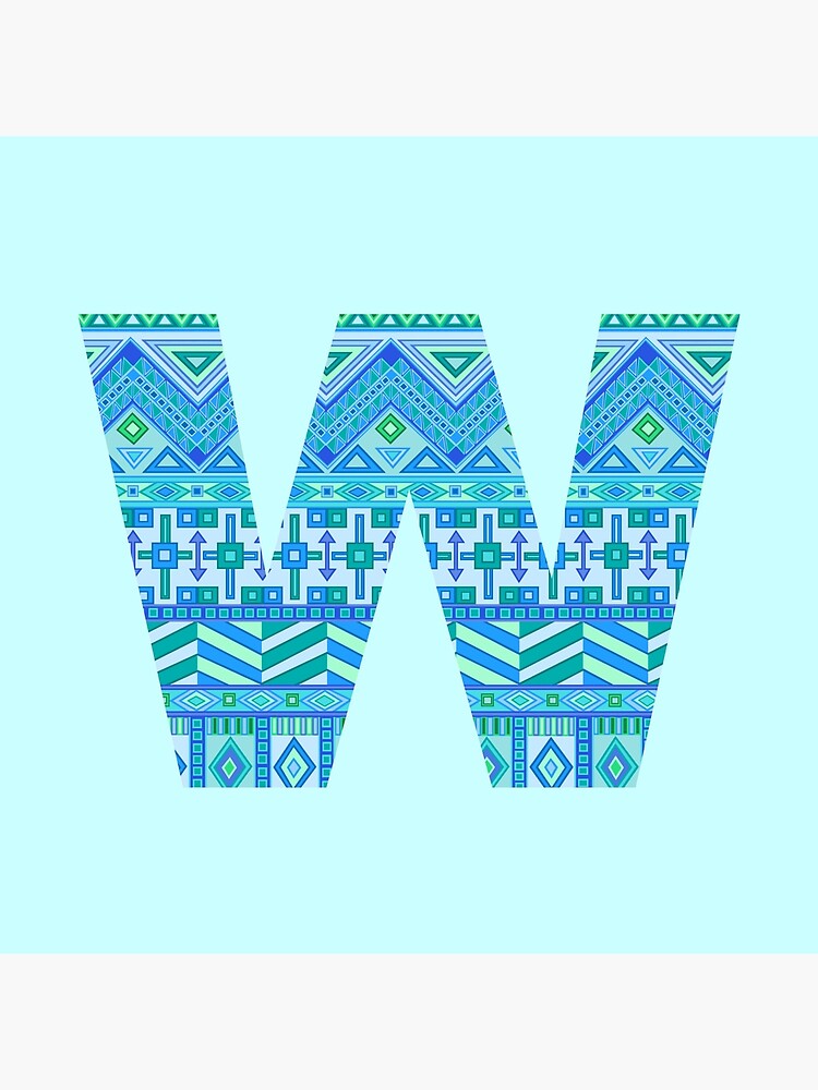 Letter W Blue Aztec Stripes Pattern Boho Monogram Initial by theartofvikki