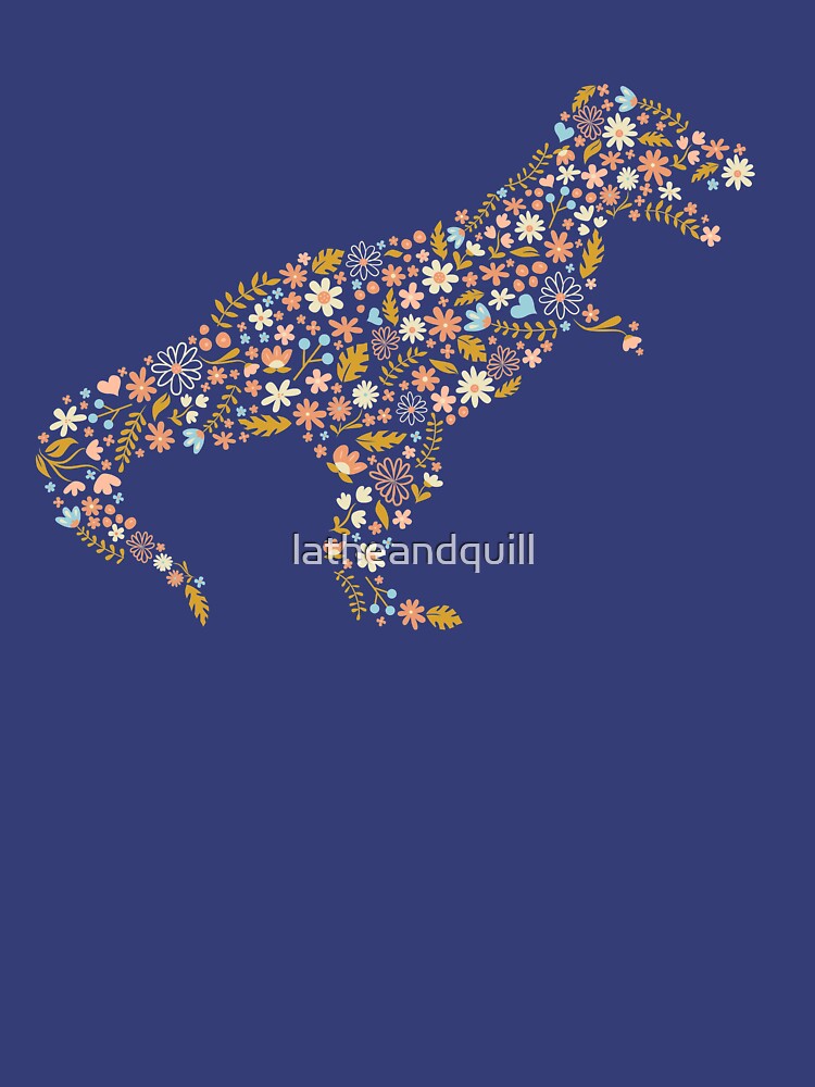 Floral T-Rex in Blue + Coral by latheandquill