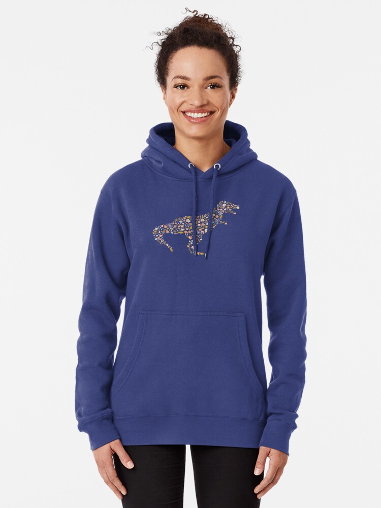 Alternate view of Floral T-Rex in Blue + Coral Pullover Hoodie