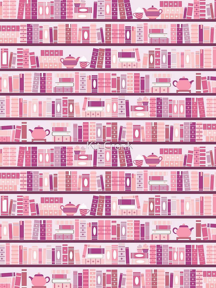Pink Bookcase Pattern Romance Tea Books by rubyandpearl