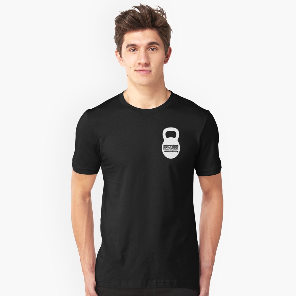 White Kettlebell Logo for Granger Fitness and Defense Slim Fit T-Shirt