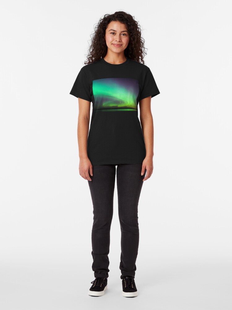 Alternate view of Northern lights over lake in Finland Classic T-Shirt