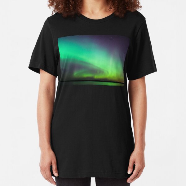 Northern lights over lake in Finland Slim Fit T-Shirt