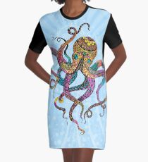 Electric Octopus Graphic T-Shirt Dress