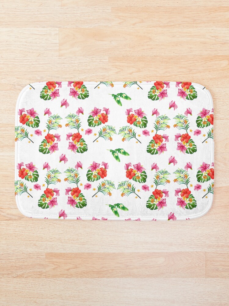 "Tropical floral" Bath Mat by ElPla Redbubble
