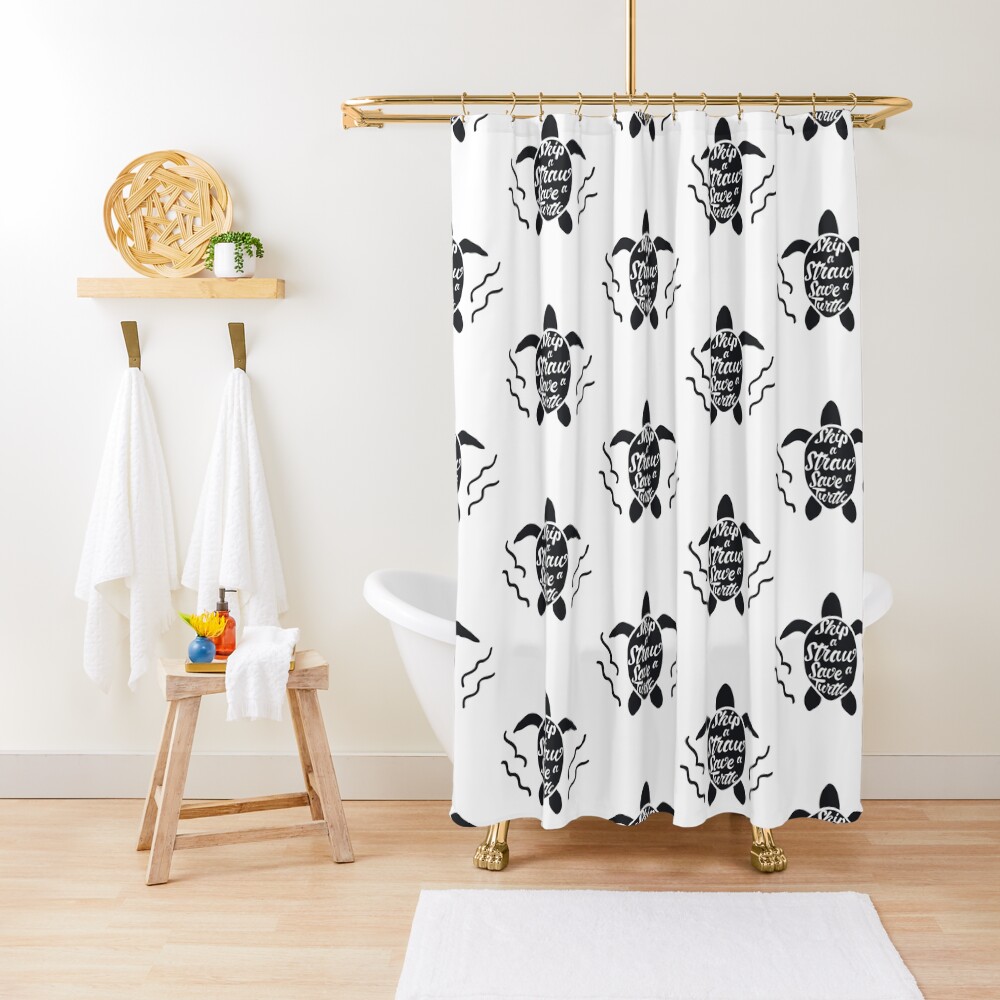 Skip A Straw Save A Turtle Shower Curtain By Maka4 Redbubble