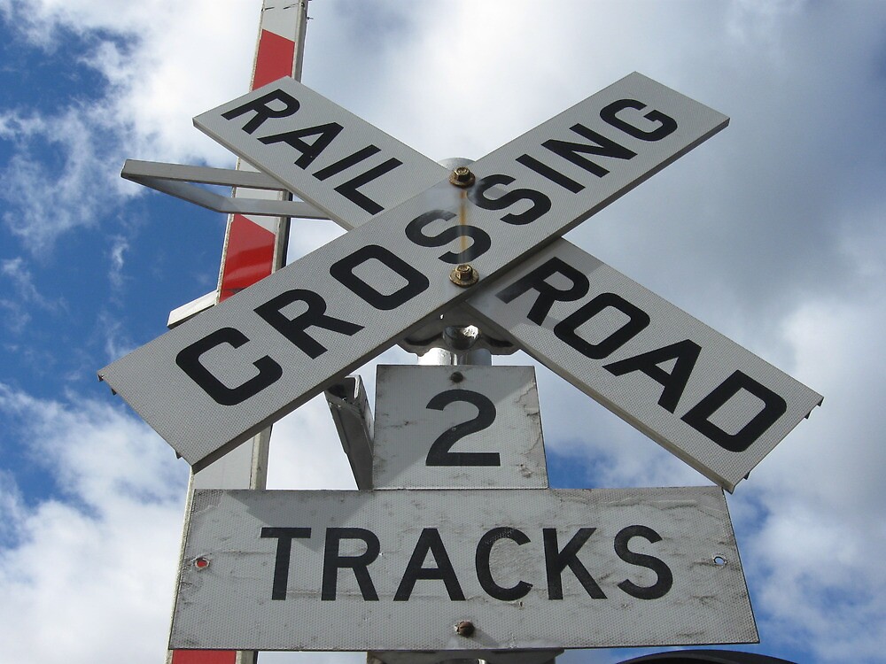 Railroad Crossing 2 Tracks Sign By Eric Sanford Redbubble   Flat,1000x1000,075,f 